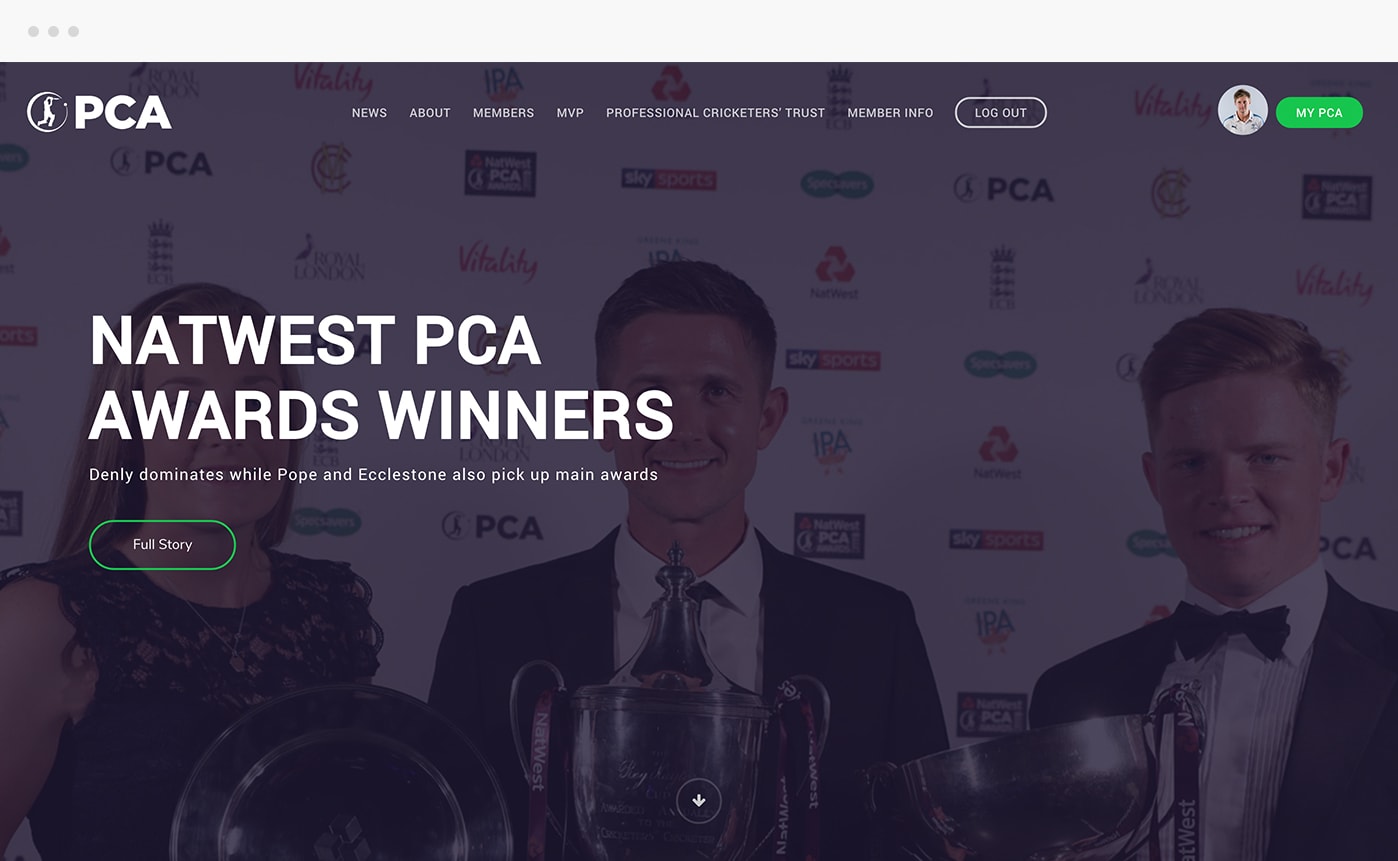 pca cricket homepage design