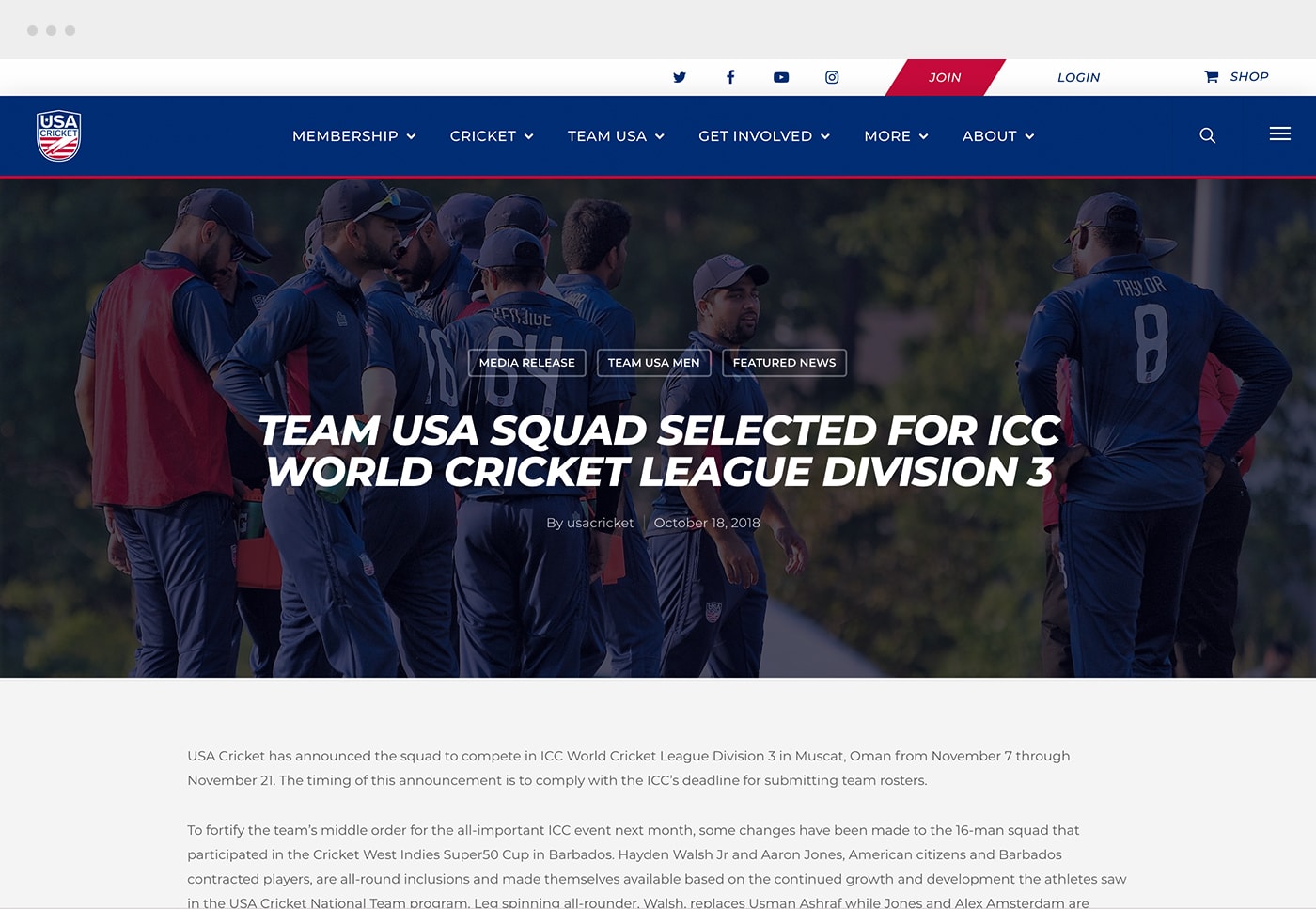 usa cricket homepage preview